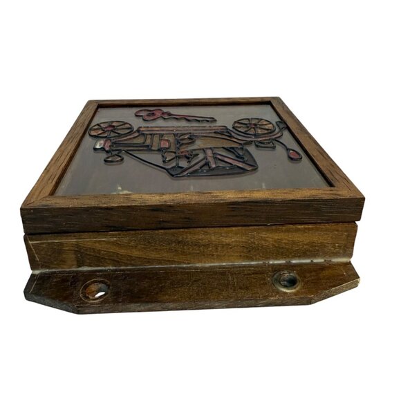 Wooden Key Holder Wall Mount VTG Stained Glass Antique Car Ford Model T Fob Trac - Picture 4 of 16